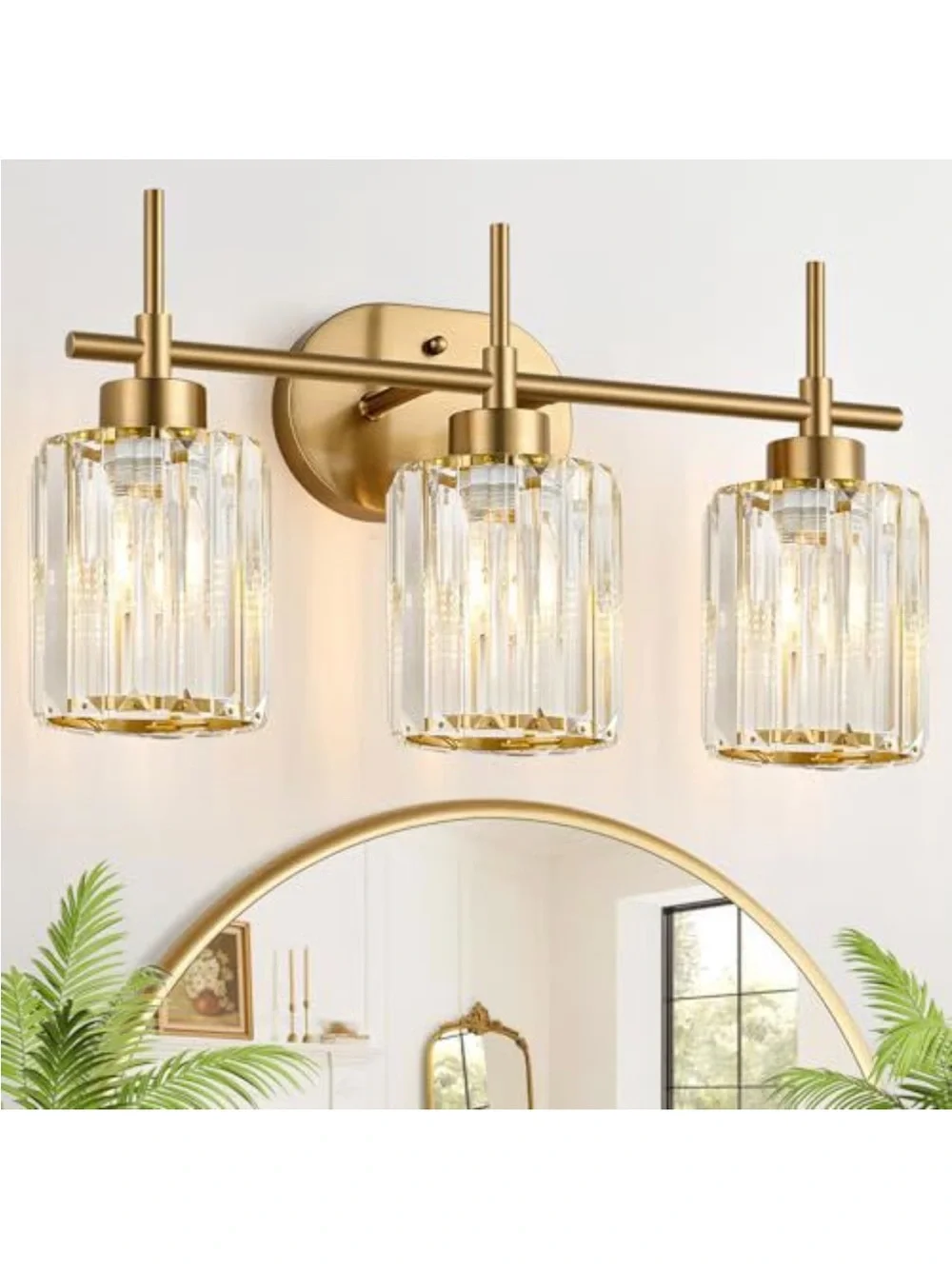Brass 3-Light Vanity Sconce with Clear Glass Shades